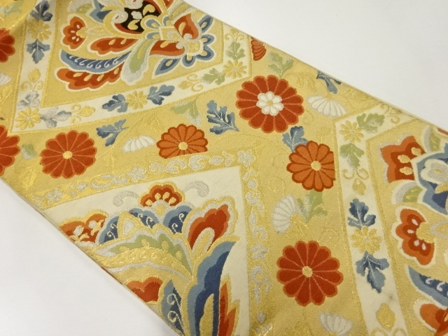 アンティーク　菱に花唐草模様織出し袋帯（材料）